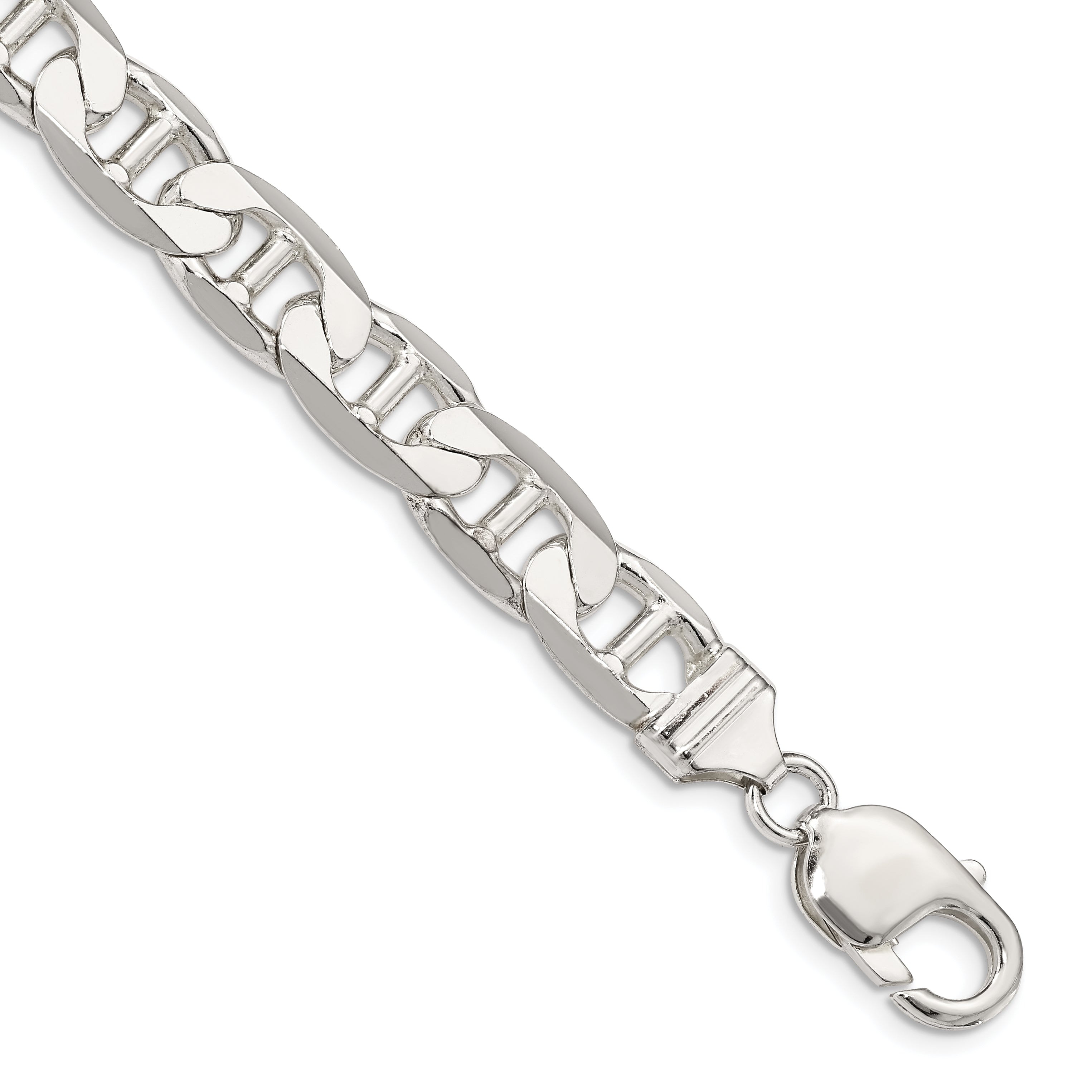 9 Inch Sterling Silver 9.5mm Flat Anchor Chain Bracelet