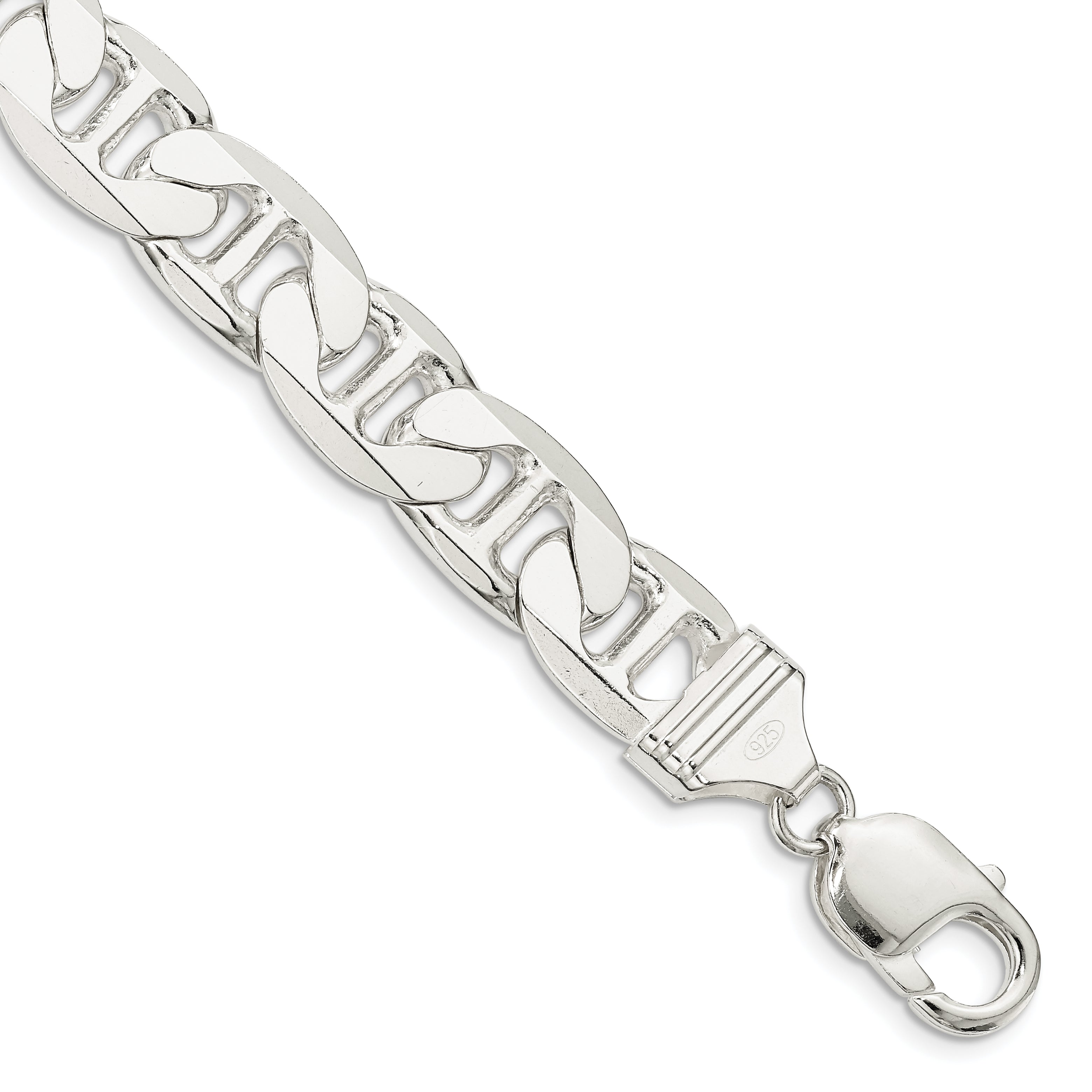 9 Inch Sterling Silver 11.5mm Flat Anchor Chain Bracelet
