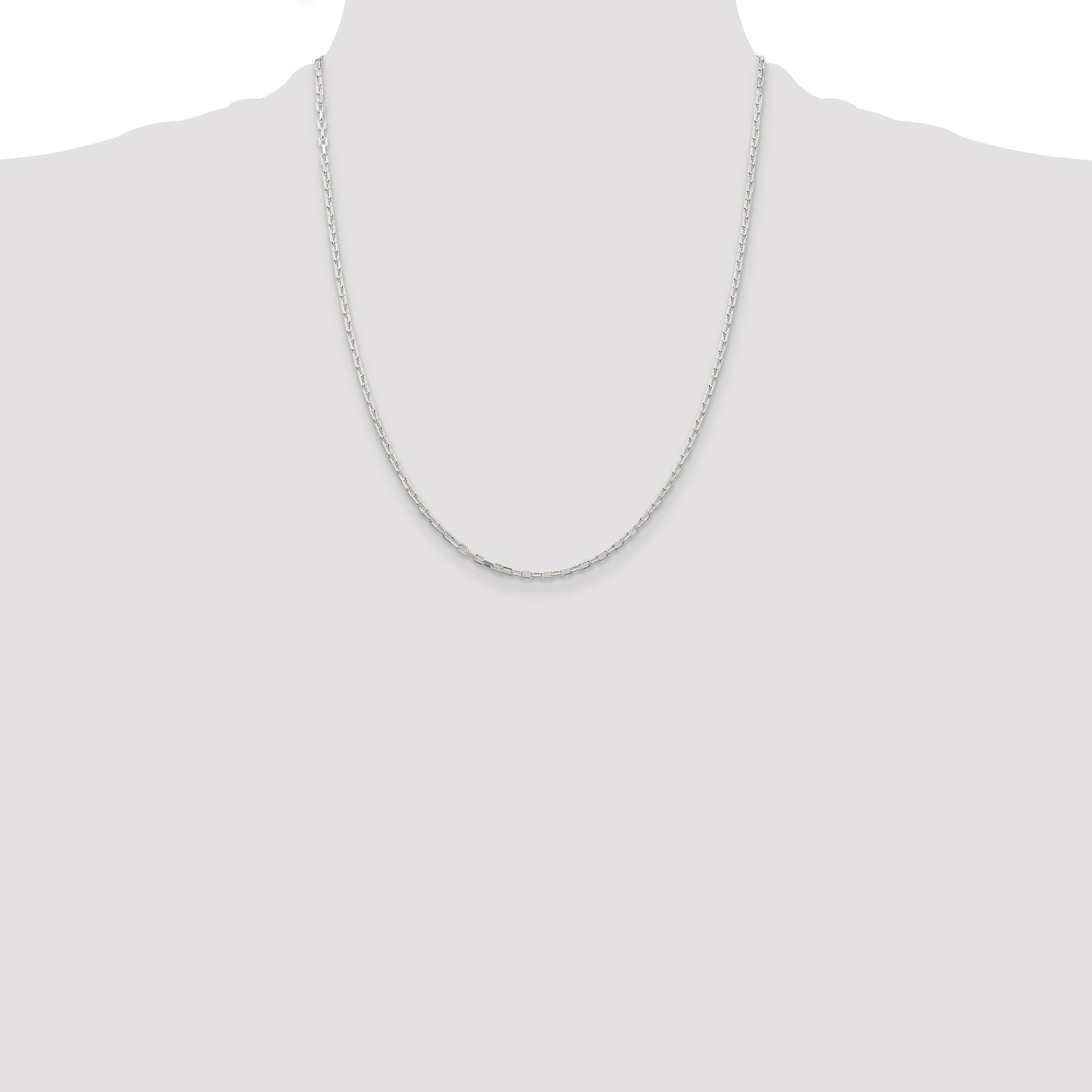 22 Inch Sterling Silver 2.2mm Diamond-Cut Long Link Cable Chain Necklace