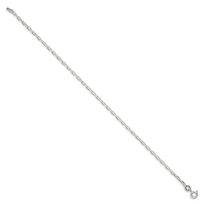 7 Inch Sterling Silver 2.2mm Diamond-Cut Long Link Cable Chain Bracelet