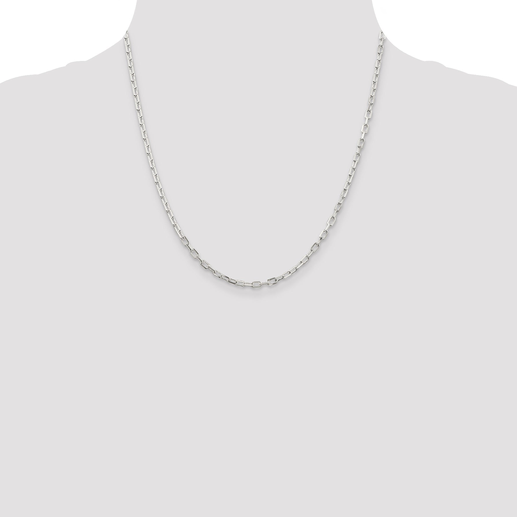 20 Inch Sterling Silver 2.9mm Diamond-Cut Long Link Cable Chain Necklace