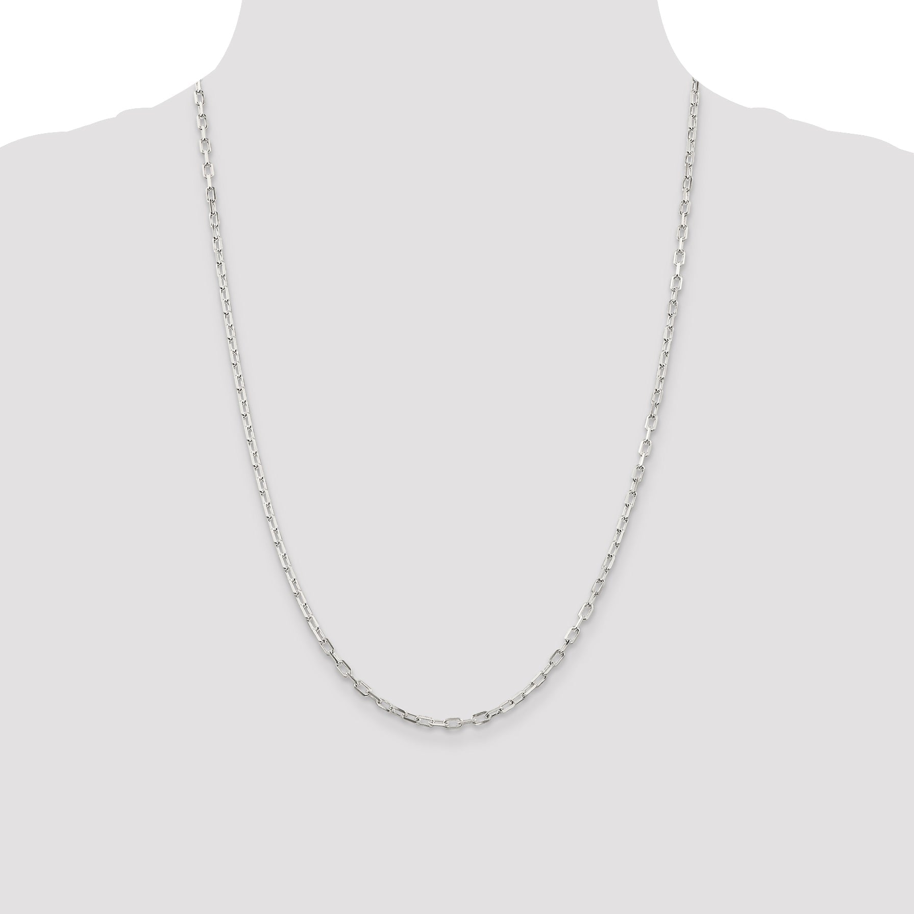 24 Inch Sterling Silver 2.9mm Diamond-Cut Long Link Cable Chain Necklace