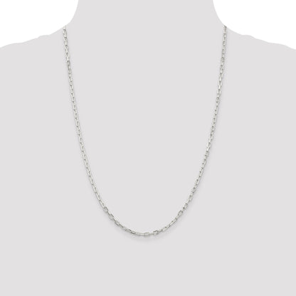 24 Inch Sterling Silver 2.9mm Diamond-Cut Long Link Cable Chain Necklace