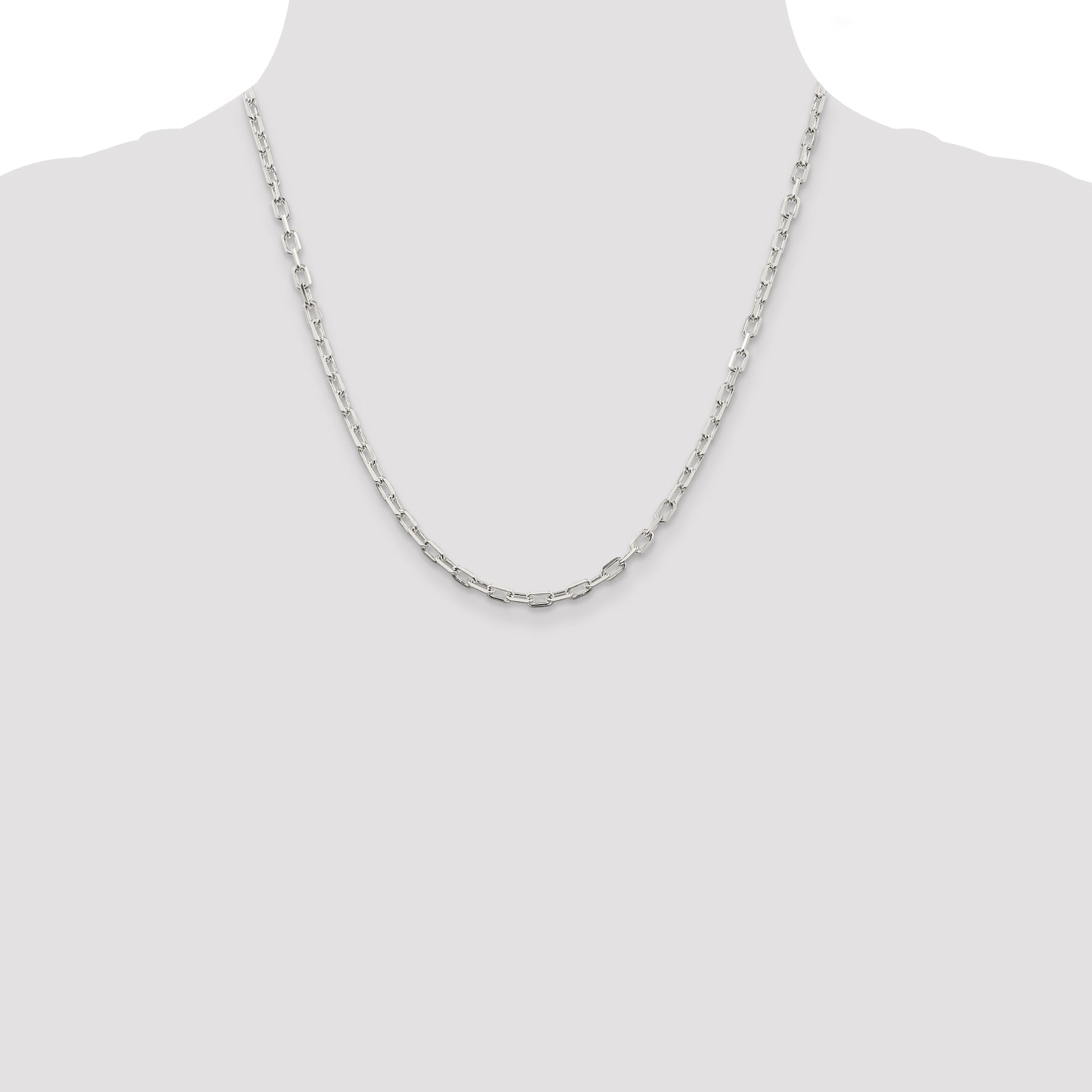 20 Inch Sterling Silver 3.75mm Diamond-Cut Long Link Cable Chain Necklace