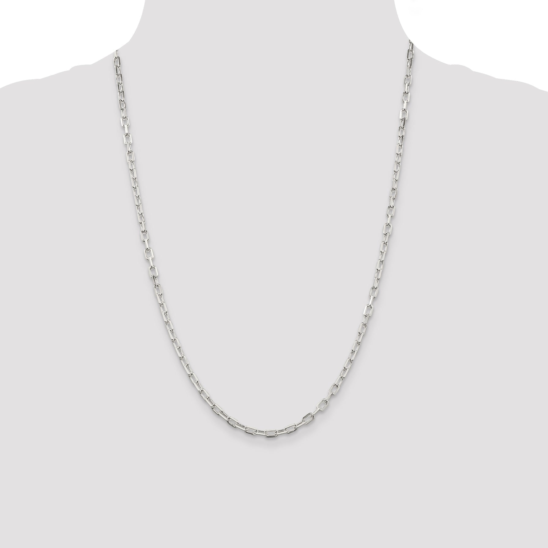 24 Inch Sterling Silver 3.75mm Diamond-Cut Long Link Cable Chain Necklace