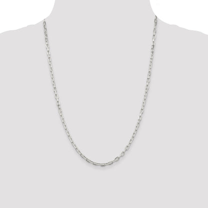 24 Inch Sterling Silver 3.75mm Diamond-Cut Long Link Cable Chain Necklace
