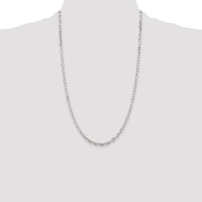26 Inch Sterling Silver 3.75mm Diamond-Cut Long Link Cable Chain Necklace