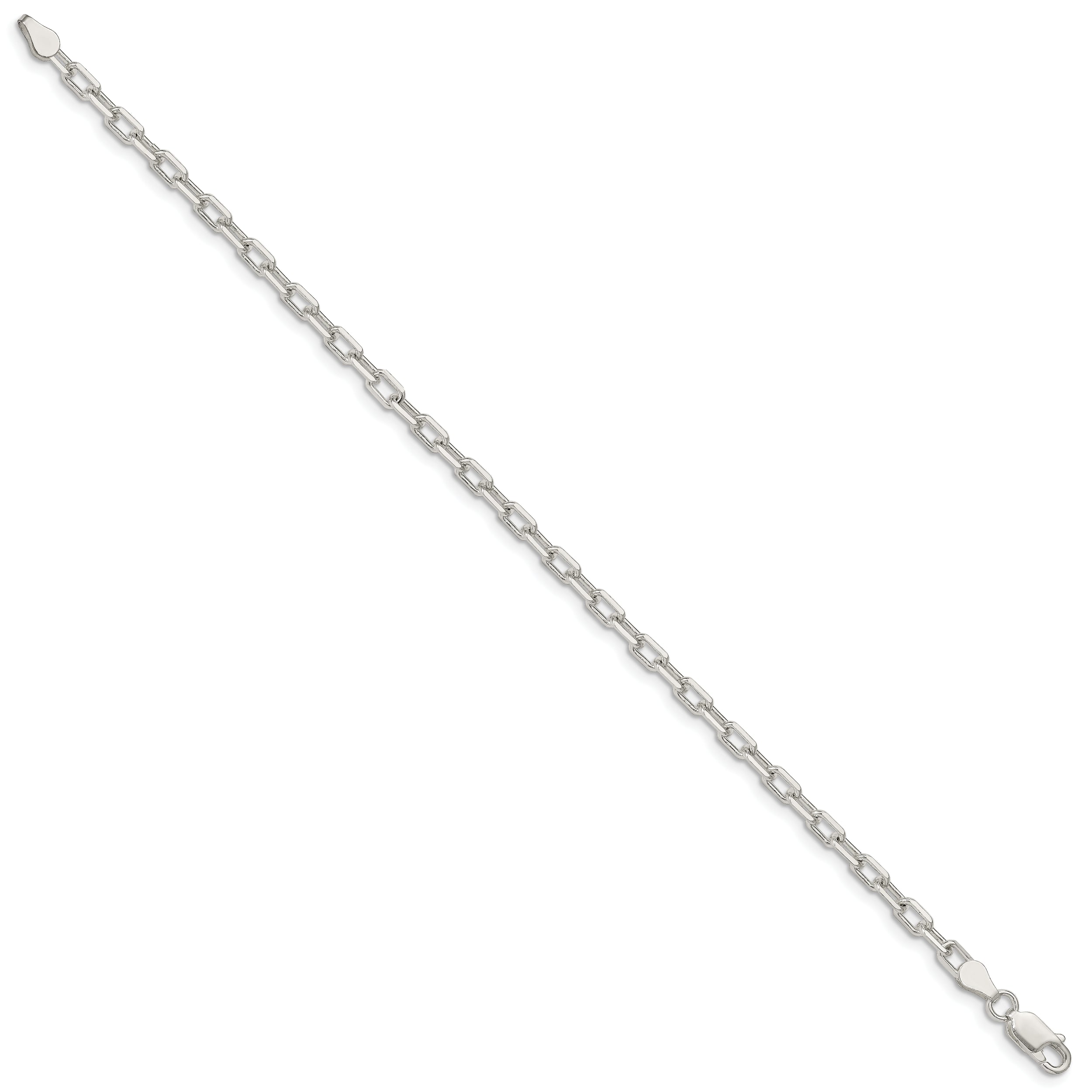 7 Inch Sterling Silver 3.75mm Diamond-Cut Long Link Cable Chain Bracelet