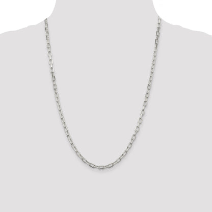 24 Inch Sterling Silver 4.5mm Diamond-Cut Long Link Cable Chain Necklace