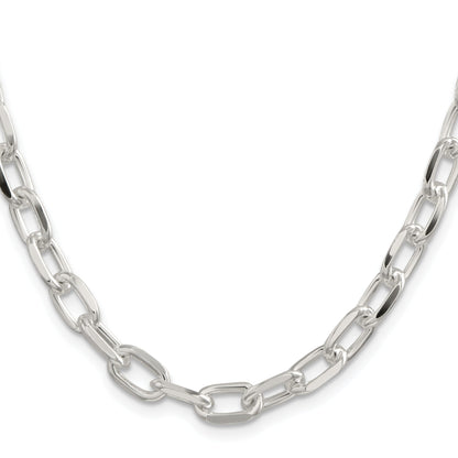 18 Inch Sterling Silver 7.5mm Diamond-Cut Long Link Cable Chain Necklace