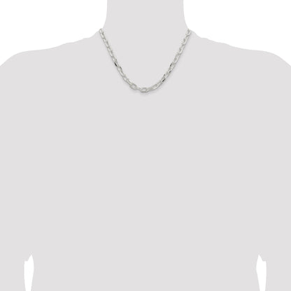 18 Inch Sterling Silver 7.5mm Diamond-Cut Long Link Cable Chain Necklace
