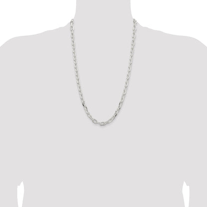 26 Inch Sterling Silver 7.5mm Diamond-Cut Long Link Cable Chain