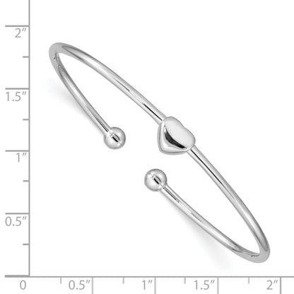Sterling Silver Rhodium-Plated Heart Cuff Bangle