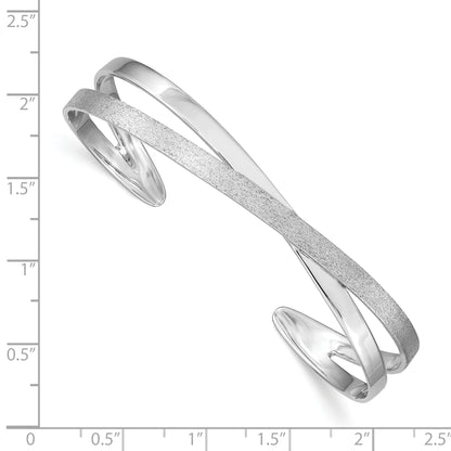 Sterling Silver Rhodium-Plated Polished / Textured Cuff Bangle