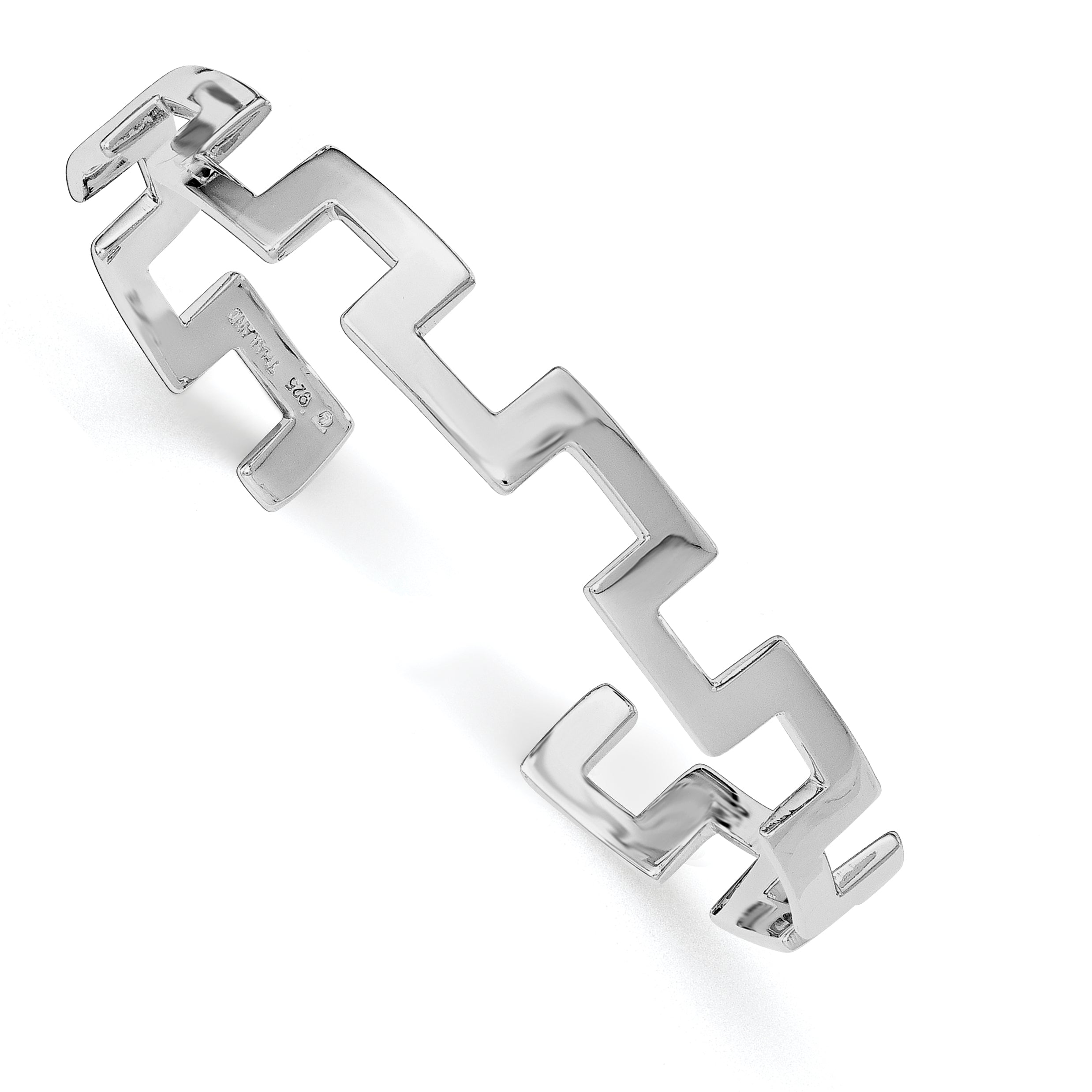 Sterling Silver Rhodium-Plated Polished Fancy Cuff Bangle