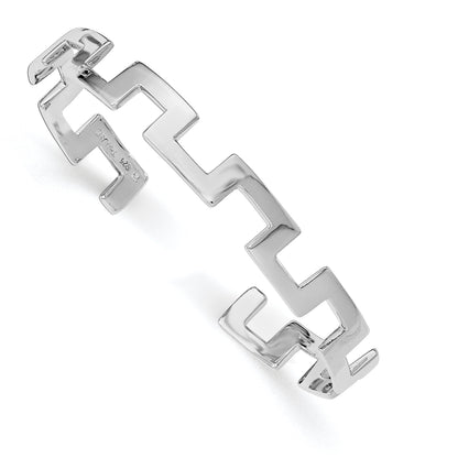 Sterling Silver Rhodium-Plated Polished Fancy Cuff Bangle