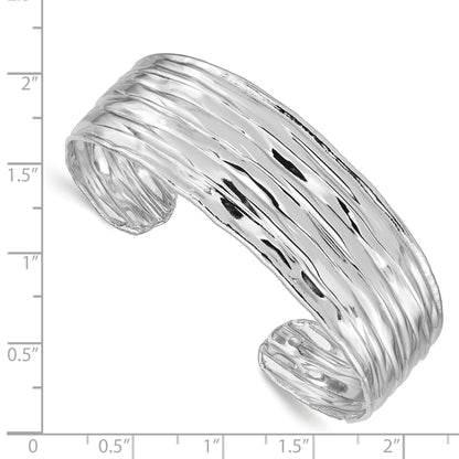 Sterling Silver Rhodium-Plated Textured Cuff Bangle