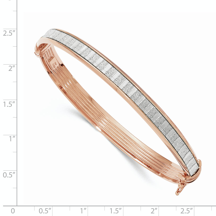 Sterling Silver Rose-Tone With Glitter Hinged Bangle