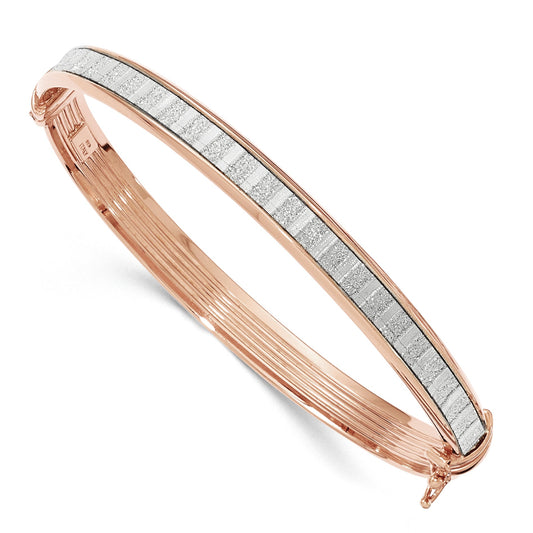 Sterling Silver Rose-Tone With Glitter Hinged Bangle