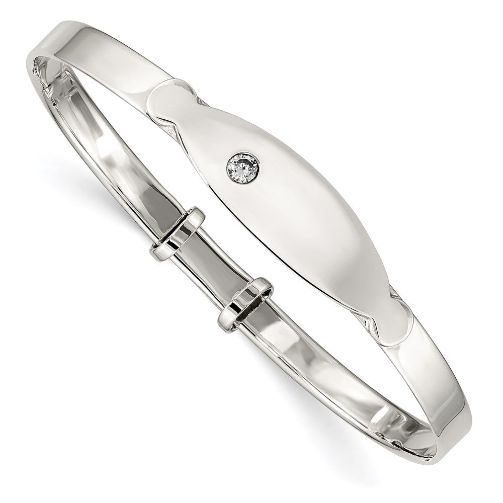 Sterling Silver Polished Cz Id Adjustable Baby Bangle Bracelet