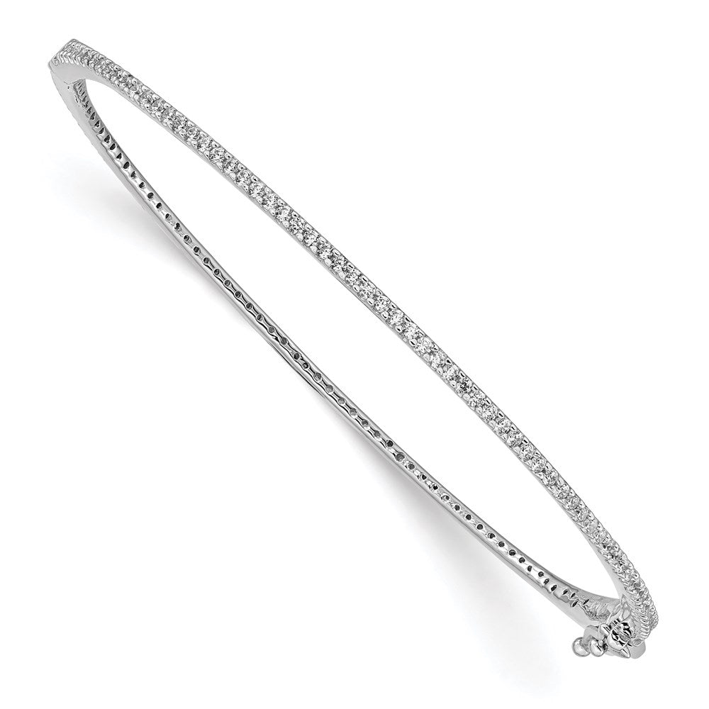 Sterling Silver Shimmer Rhodium-Plated 115 Stone Cz Hinged Bangle Bracelet
