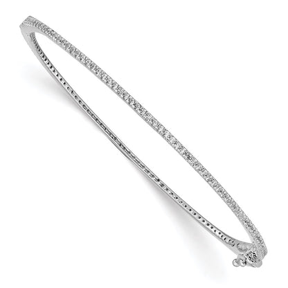Sterling Silver Shimmer Rhodium-Plated 115 Stone Cz Hinged Bangle Bracelet