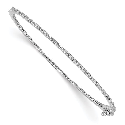 Sterling Silver Shimmer Rhodium-Plated 115 Stone Cz Hinged Bangle Bracelet
