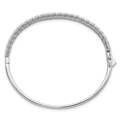 Sterling Silver Shimmer Rhodium-Plated 25 Stone Cz Hinged Bangle Bracelet