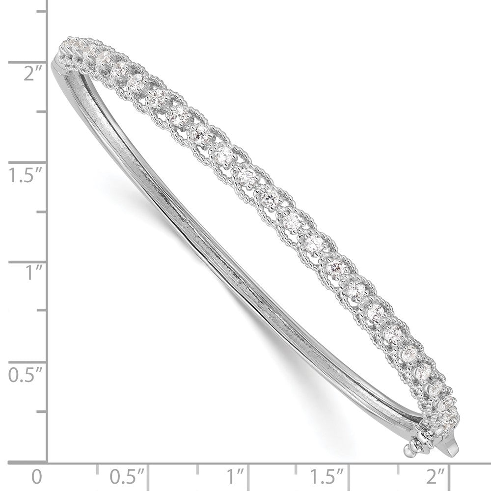 Sterling Silver Shimmer Rhodium-Plated 25 Stone Cz Hinged Bangle Bracelet