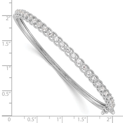 Sterling Silver Shimmer Rhodium-Plated 25 Stone Cz Hinged Bangle Bracelet
