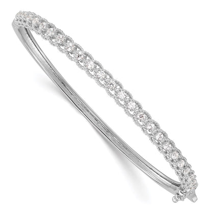 Sterling Silver Shimmer Rhodium-Plated 25 Stone Cz Hinged Bangle Bracelet