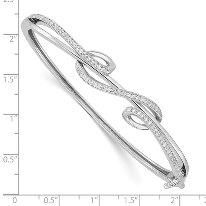 Sterling Silver Shimmer Rhodium-Plated 83 Stone Cz Hinged Bangle Bracelet