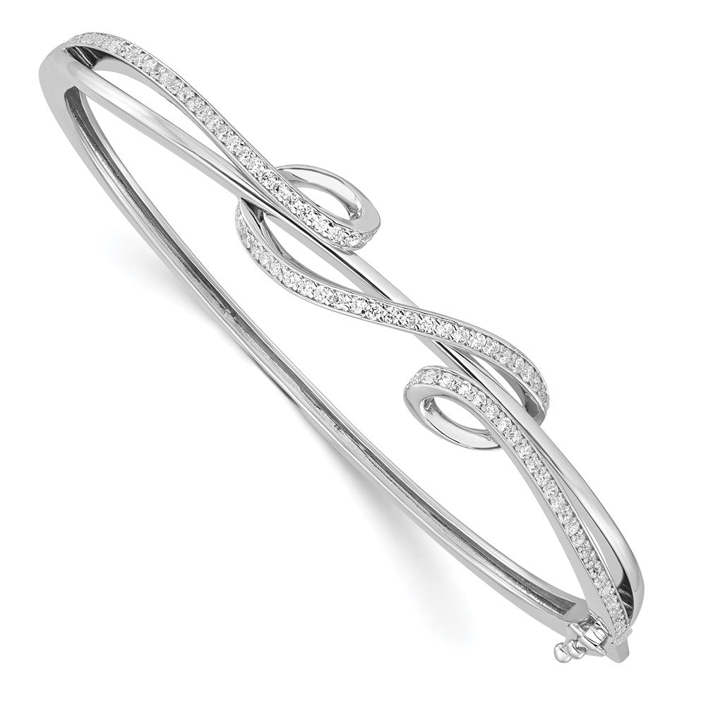 Sterling Silver Shimmer Rhodium-Plated 83 Stone Cz Hinged Bangle Bracelet