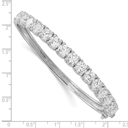 Sterling Silver Shimmer Rhodium-Plated 15 Stone Cz Hinged Bangle Bracelet