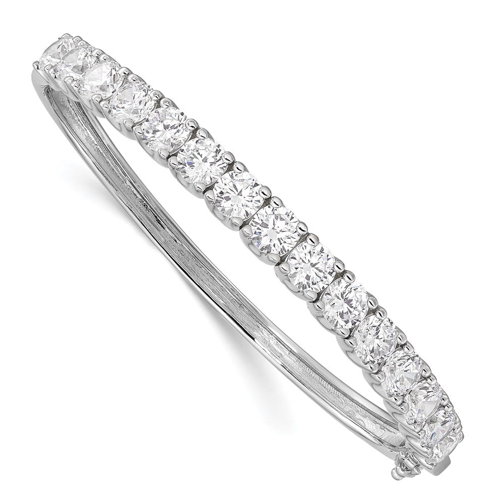 Sterling Silver Shimmer Rhodium-Plated 15 Stone Cz Hinged Bangle Bracelet