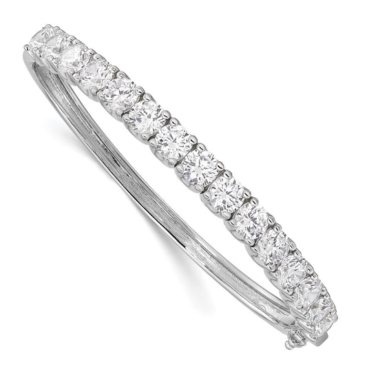 Sterling Silver Shimmer Rhodium-Plated 15 Stone Cz Hinged Bangle Bracelet