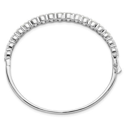 Sterling Silver Shimmer Rhodium-Plated 17 Stone Cz Hinged Bangle Bracelet