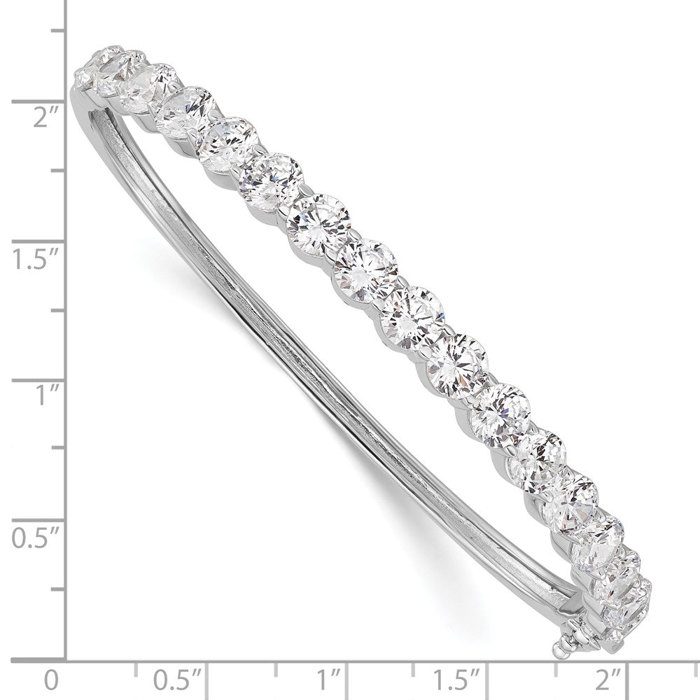 Sterling Silver Shimmer Rhodium-Plated 17 Stone Cz Hinged Bangle Bracelet