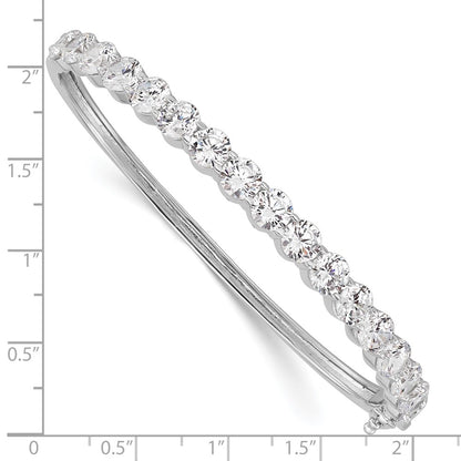 Sterling Silver Shimmer Rhodium-Plated 17 Stone Cz Hinged Bangle Bracelet
