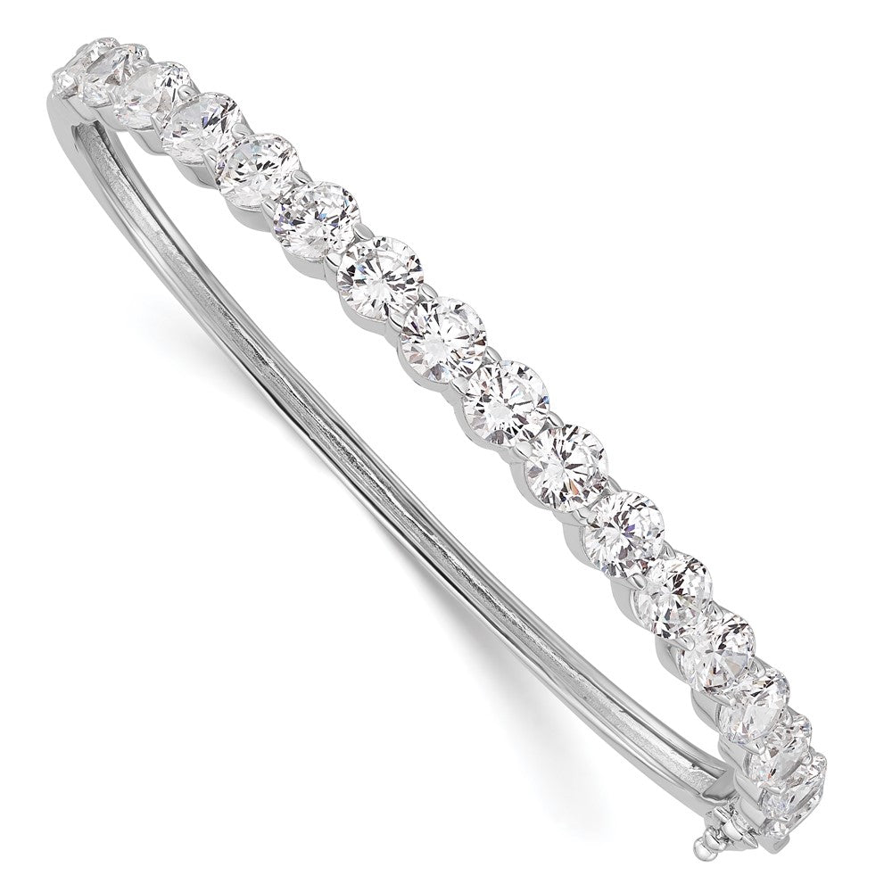 Sterling Silver Shimmer Rhodium-Plated 17 Stone Cz Hinged Bangle Bracelet