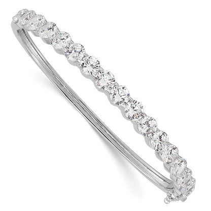 Sterling Silver Shimmer Rhodium-Plated 17 Stone Cz Hinged Bangle Bracelet