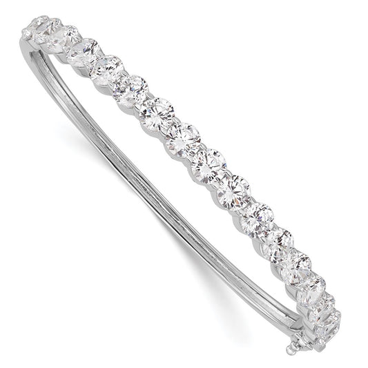 Sterling Silver Shimmer Rhodium-Plated 17 Stone Cz Hinged Bangle Bracelet