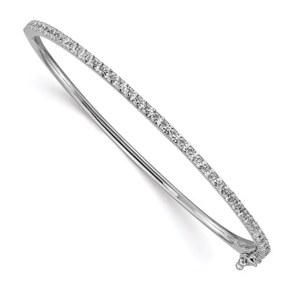 Sterling Silver Shimmer Rhodium-Plated 41 Stone Cz Hinged Bangle Bracelet