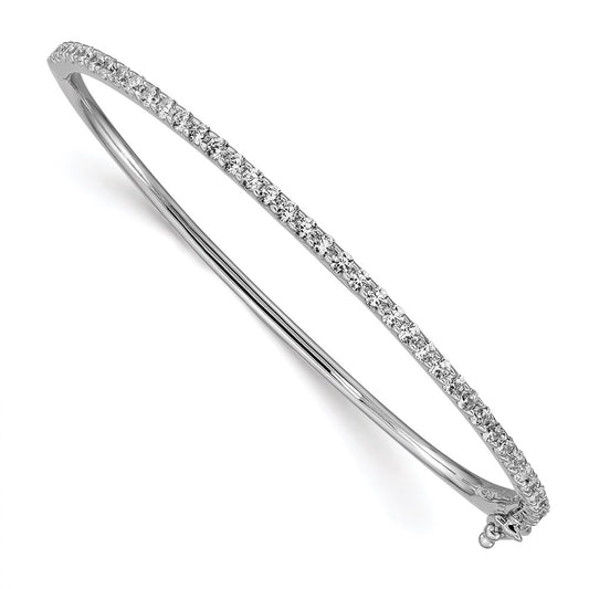 Sterling Silver Shimmer Rhodium-Plated 41 Stone Cz Hinged Bangle Bracelet
