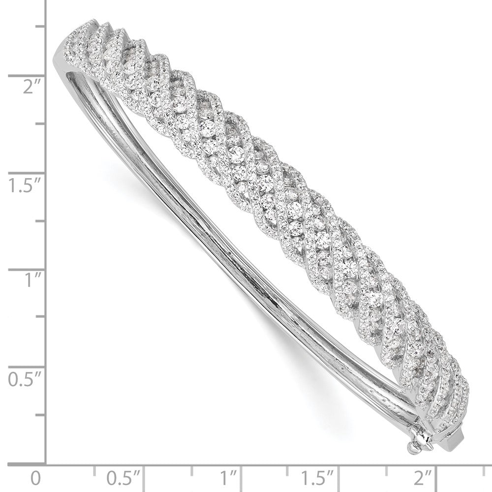 Sterling Silver Shimmer Rhodium-Plated 349 Stone Cz Hinged Bangle Bracelet