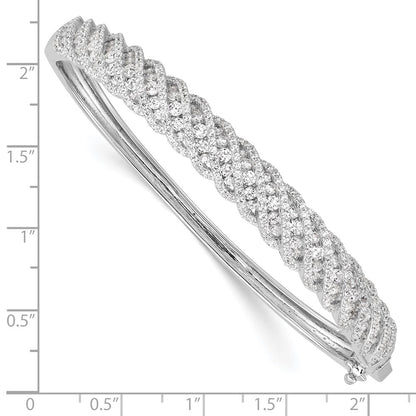 Sterling Silver Shimmer Rhodium-Plated 349 Stone Cz Hinged Bangle Bracelet