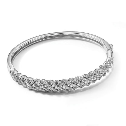 Sterling Silver Shimmer Rhodium-Plated 349 Stone Cz Hinged Bangle Bracelet