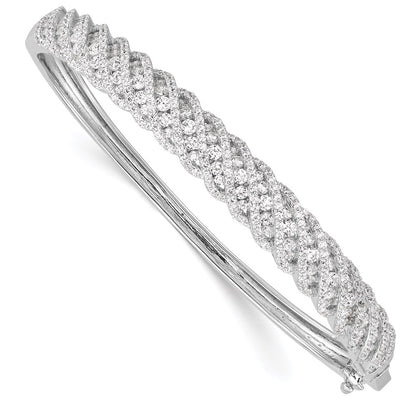 Sterling Silver Shimmer Rhodium-Plated 349 Stone Cz Hinged Bangle Bracelet
