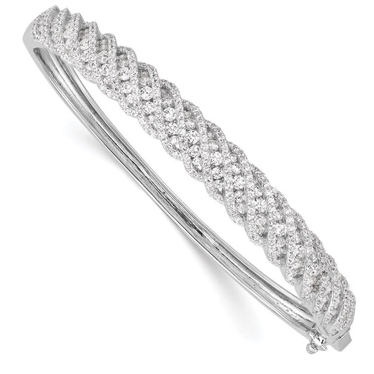 Sterling Silver Shimmer Rhodium-Plated 349 Stone Cz Hinged Bangle Bracelet
