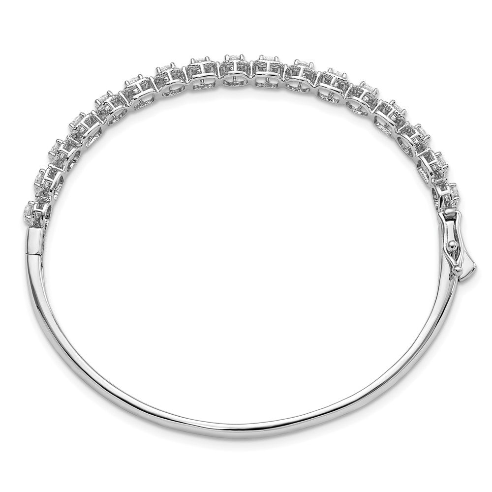 Sterling Silver Shimmer Rhodium-Plated 17 Stone Cz Hinged Bangle Bracelet